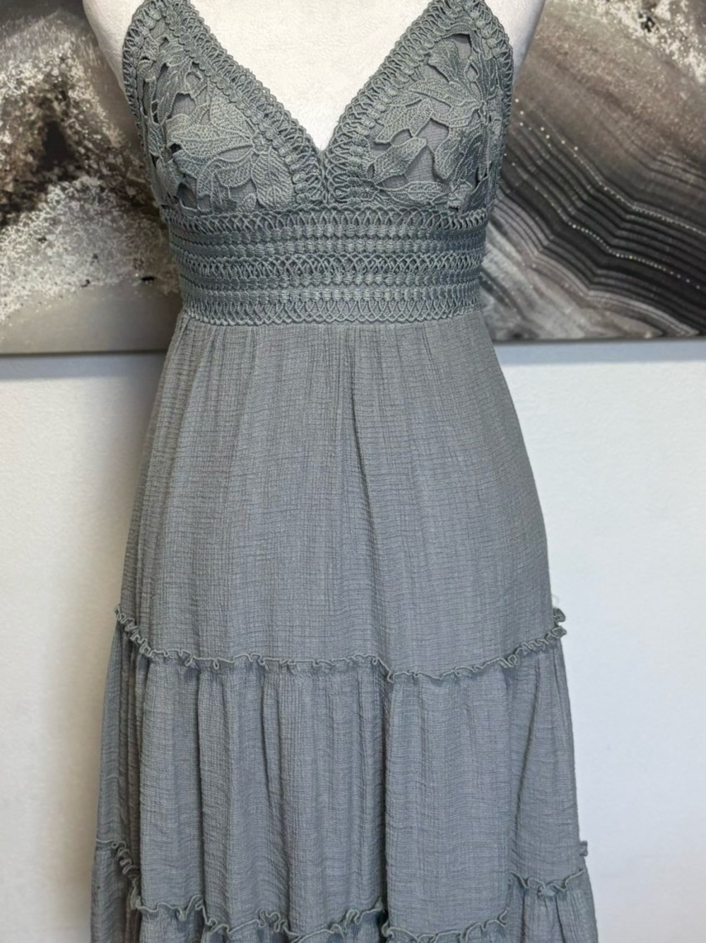 Love Tree Crochet Bodice Maxi Dress in Gray